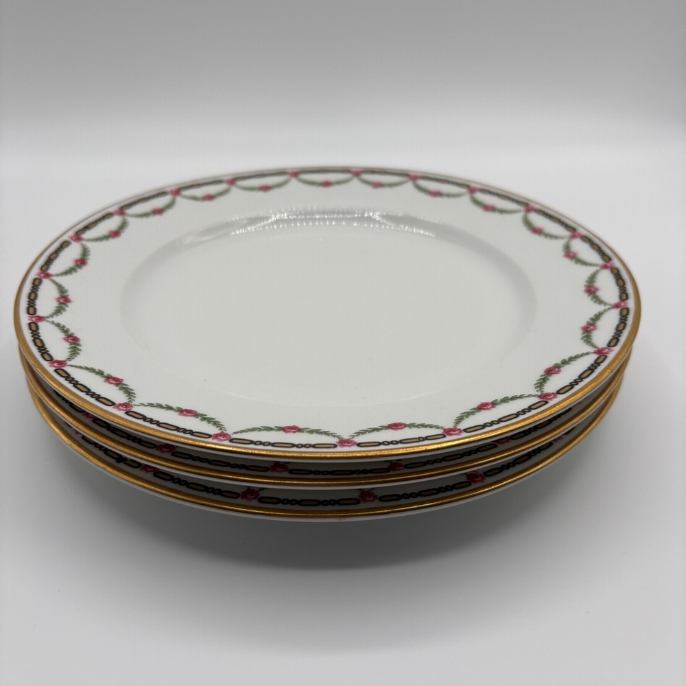 Three TV Limoges France Pink Rose Pattern 8 1/2 inches Plates